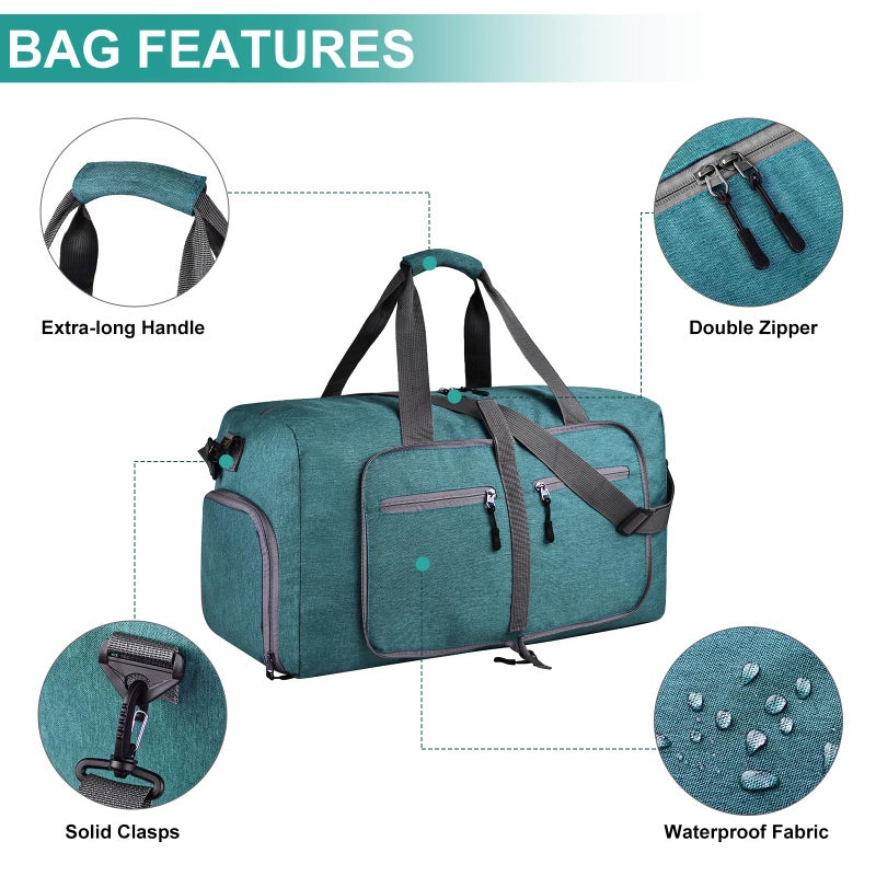 Dimayar 40L Travel Duffle Bag for Men Women - Foldable Duffel Bag with Shoes Compartment - Overnight Bags Waterproof & Tear Resistant(Green) - Image 3